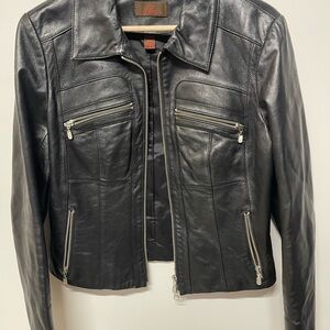 Danier Black Leather Jacket with Silver Accents